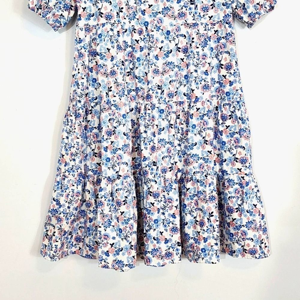 NWT Eliza J Floral Button Front Tiered Puff Sleeve 100% Cotton Shirt Dress SZ 0 - Picture 9 of 10